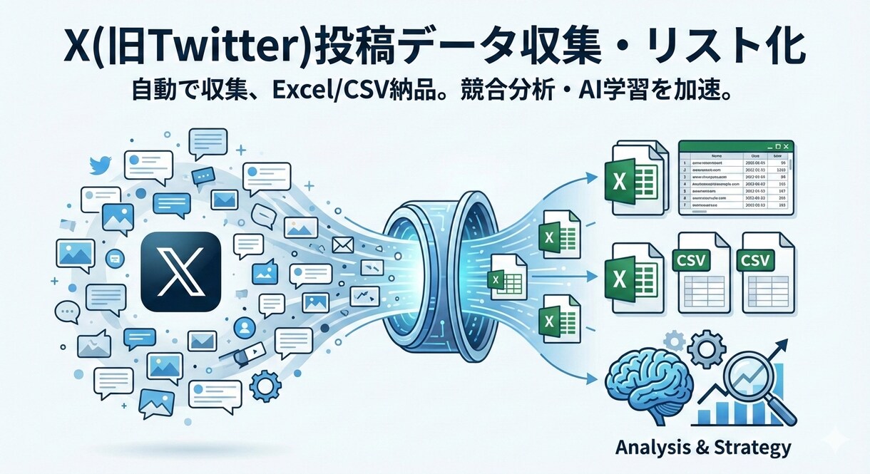 X(Twitter)投稿データを収集リスト化します 面倒なデータ収集、お任せください イメージ1