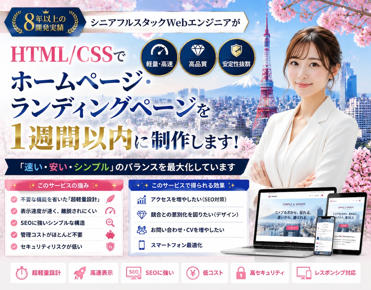 8✨年体験！SEO対策/反応型デザインで製作ます HTML/CSSで魅力的でスタイリッシュなLP/HPを製作✨ イメージ1