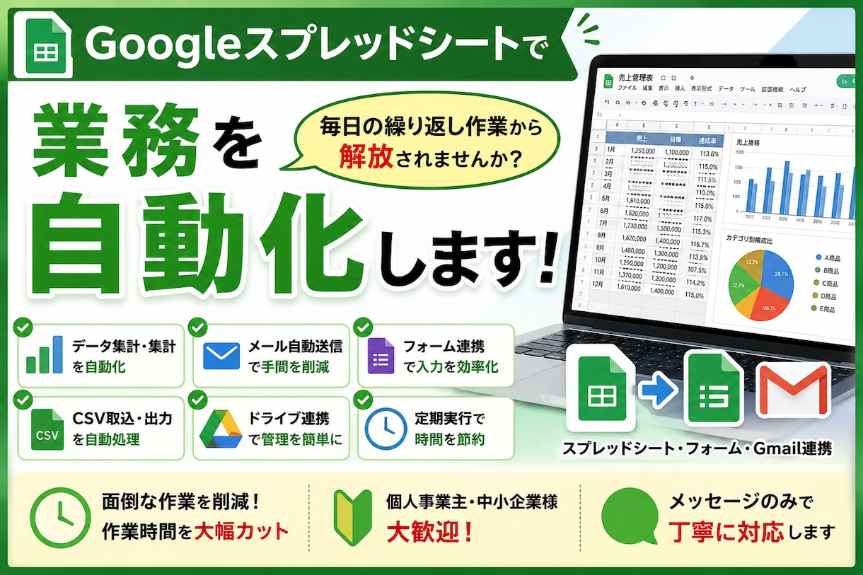 Googleスプレッドシートを自動化します 業務をヒアリングして最適な形をご提案 イメージ1