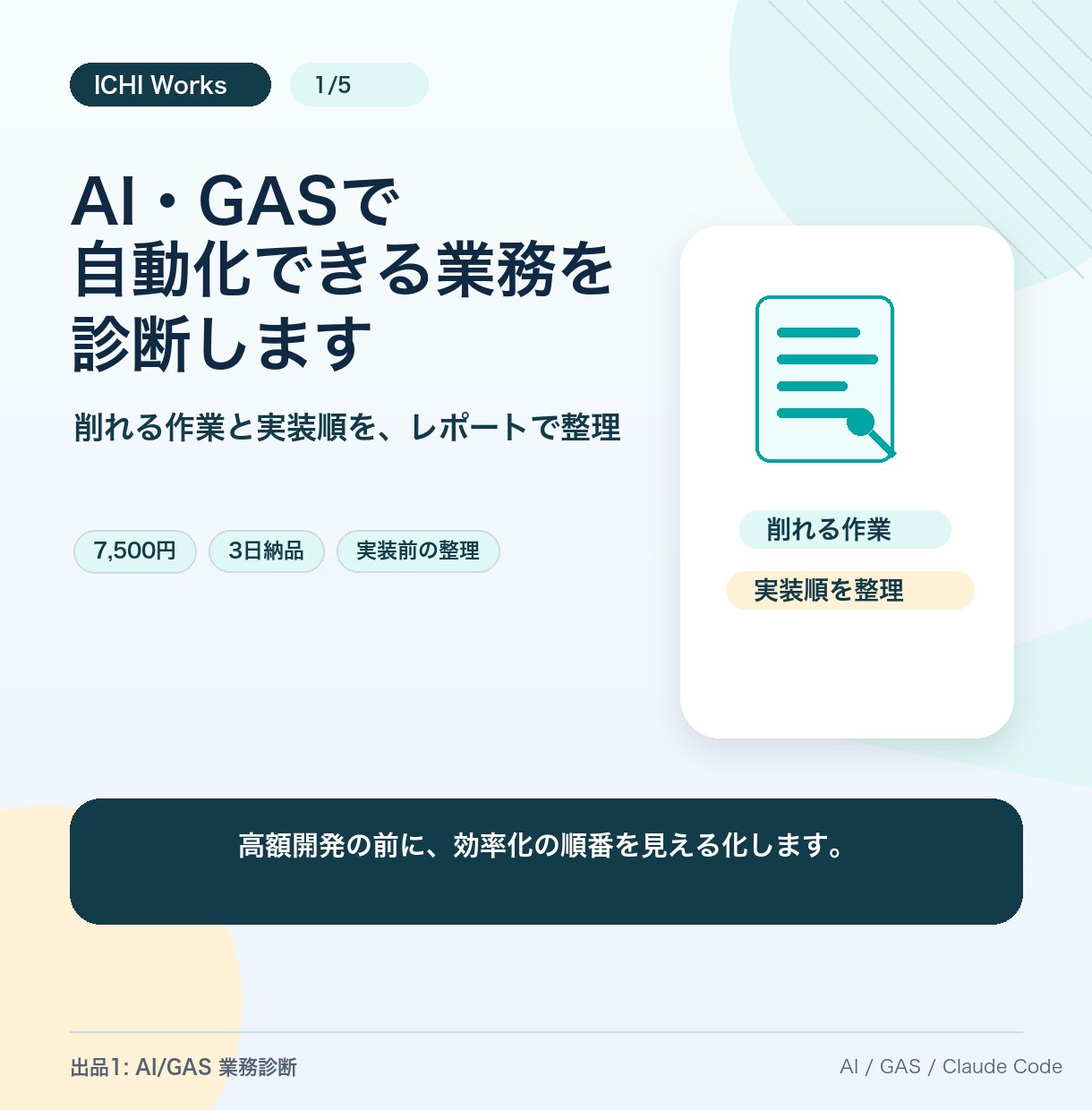 その手作業、AIで減らせるか仕分けします ！削れる作業と実装順をレポート化します イメージ1