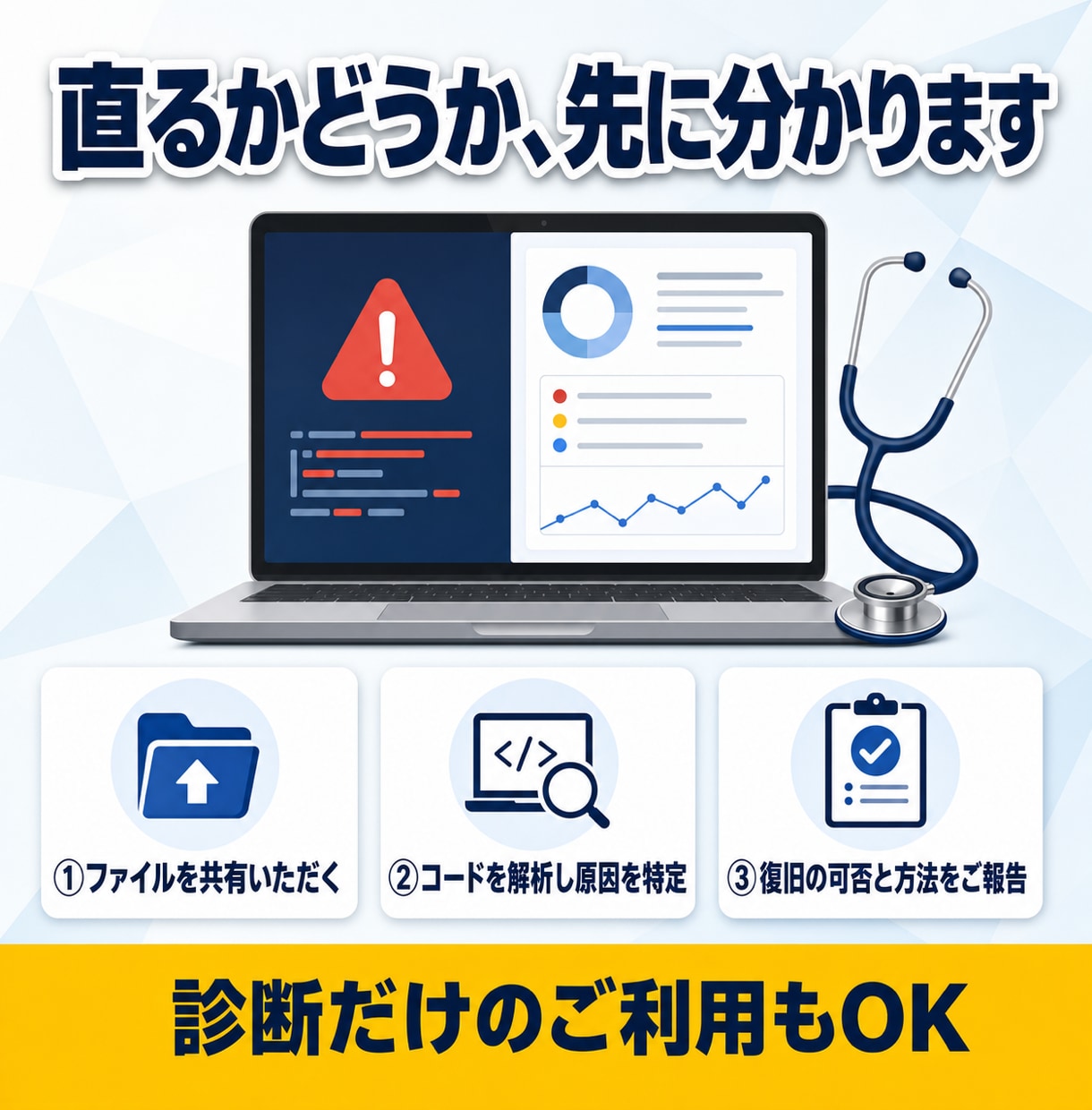 システムエラーの原因を即日診断します 診断のみのご利用も歓迎、復旧できるか可否を先に確認します イメージ4
