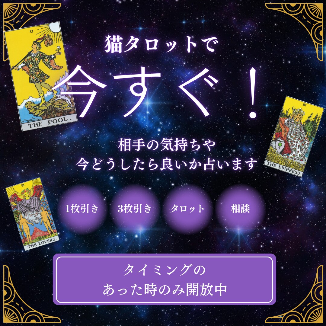 今すぐ！猫のタロットで恋の今を占います タイミングの合った方限定！!猫が導く“今の気持ち”の一枚 イメージ1