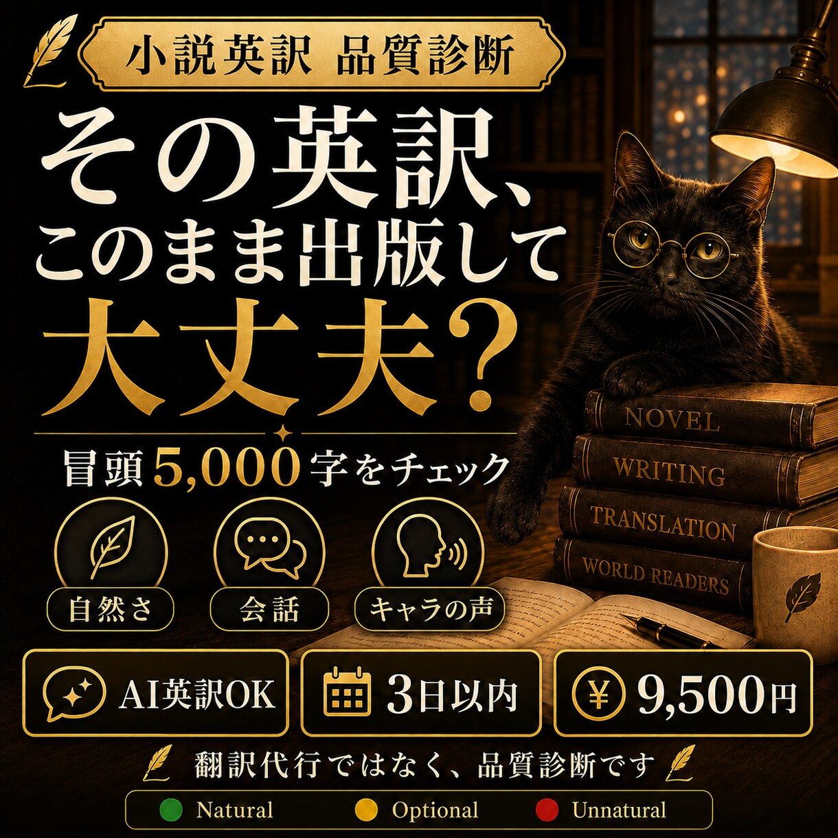 小説英訳5000字を品質診断します 自然さ・会話・キャラの声を3段階判定 イメージ1