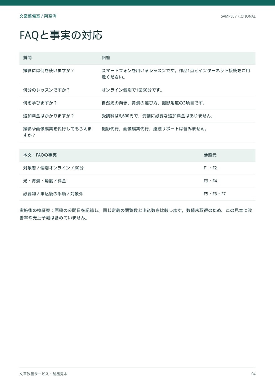 販売ページの文章を整理して書き直します 個人サービス・講座向け｜改善点と書き直し案を納品 イメージ5