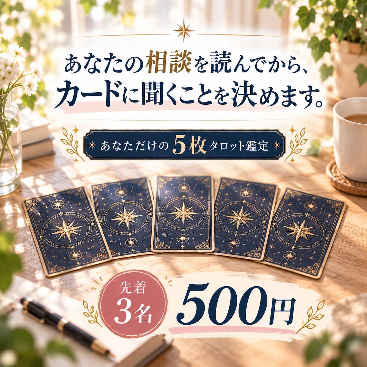 お悩みに合わせた5枚のタロット鑑定をします 迷ったとき、カードからもうひとつの視点をお届けします イメージ1
