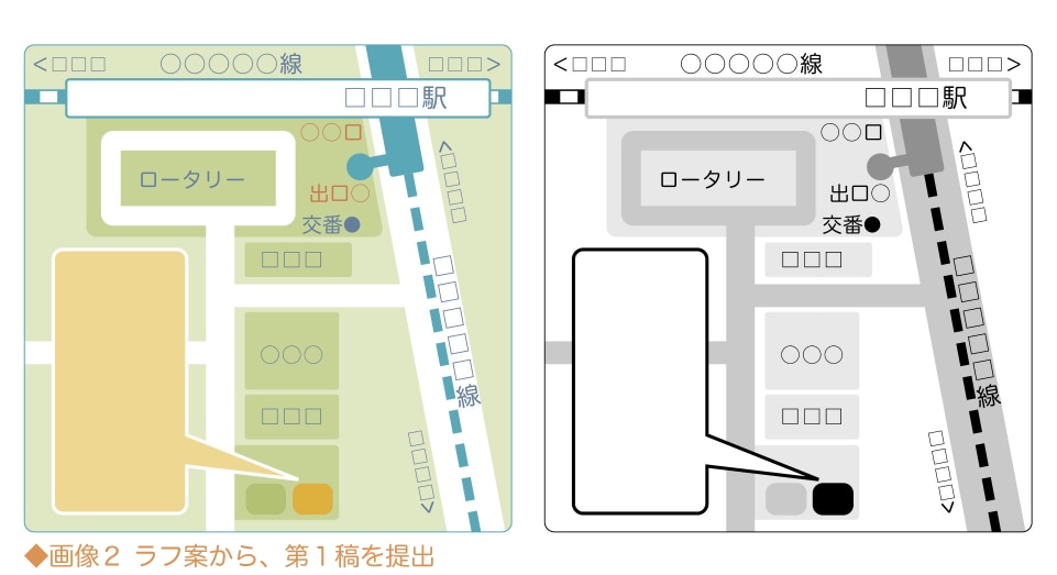地図【カラー＆モノクロセット】を作成します ◆　住所のみでお任せ可 まずラフスケッチを描きます イメージ2