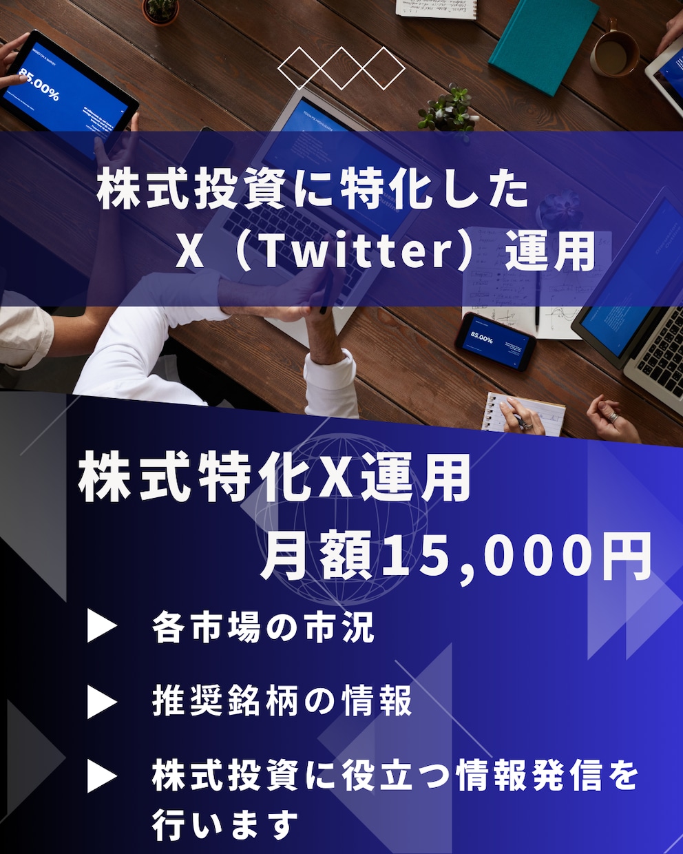 株式投資特化X(Twitter)運用代行を行います 株式投資の公式LINE、オンラインサロンなどの集客にどうぞ イメージ1