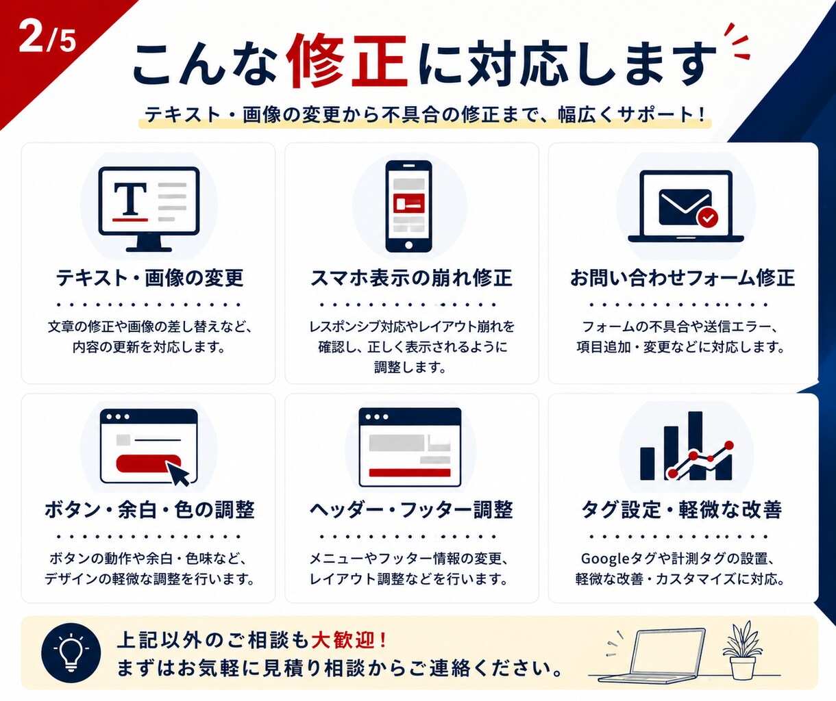 WordPressの修正・カスタマイズをします 表示崩れ・更新・フォーム調整まで対応 イメージ2