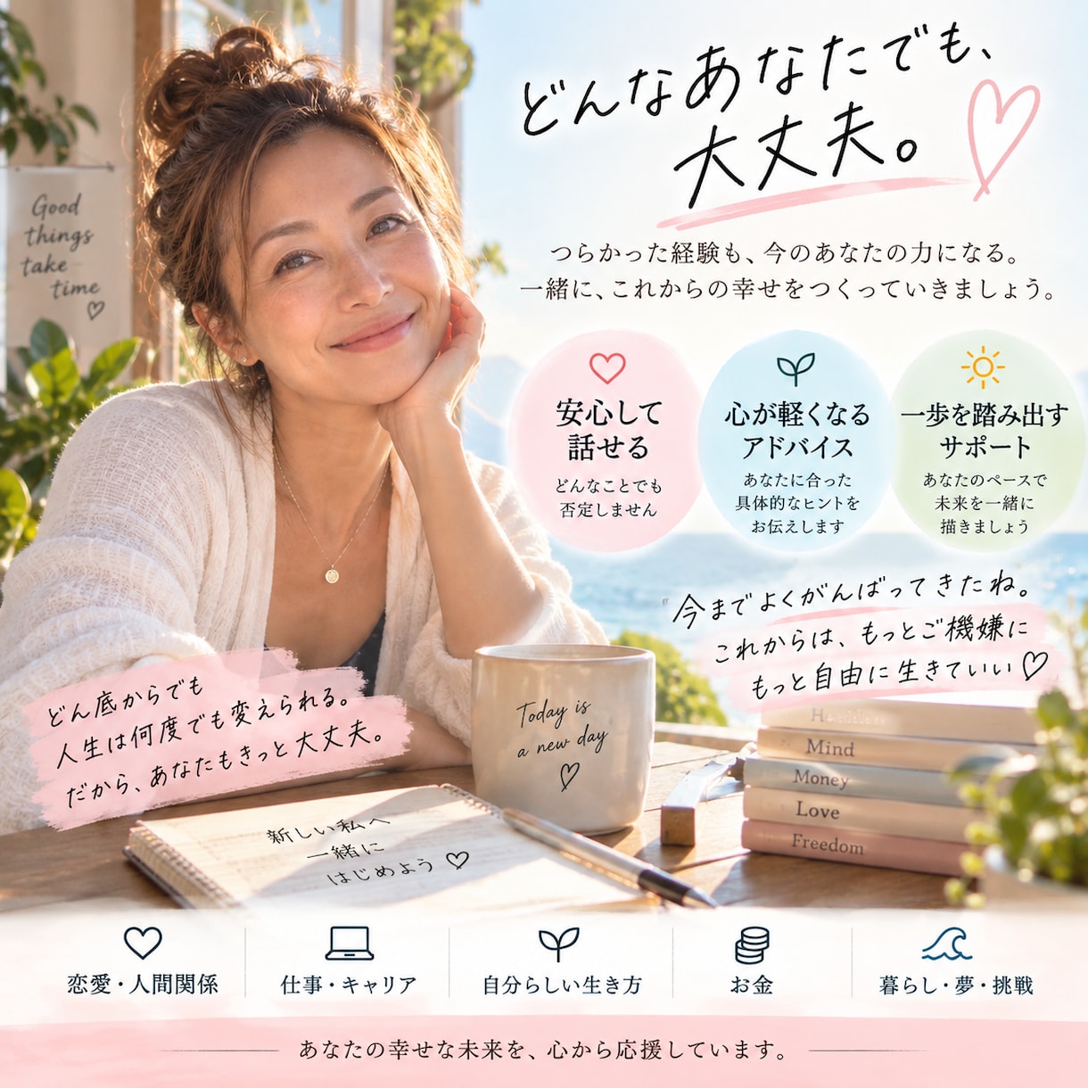 動きたいあなたの「次の一歩」を一緒に見つます まとまってなくても大丈夫。寄り添いながら、心の中を整理します イメージ1