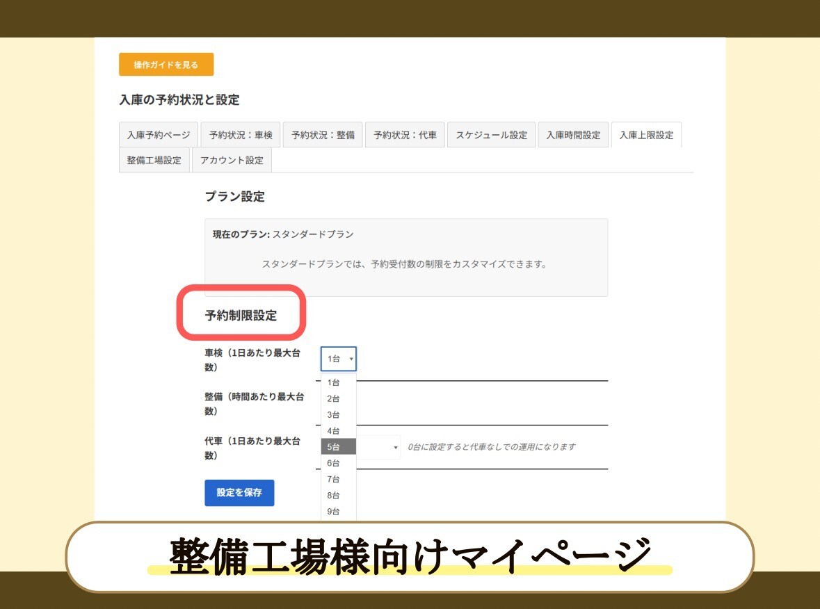 予約数上限なし(1ヶ月間)オプションを追加します らくらく入庫予約システムを最大限活用いただく整備工場様に。 イメージ2