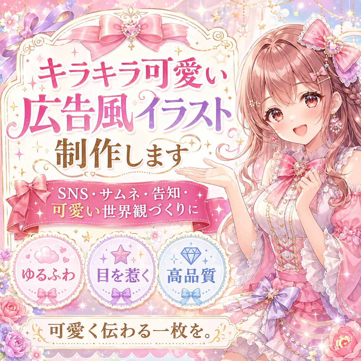 キラキラ可愛い広告風イラスト画像を制作します キラキラ可愛い世界観を、伝わる一枚に。 イメージ1