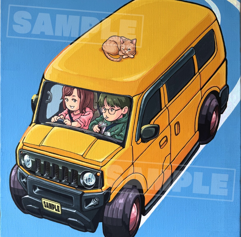 キャンバス画　愛車や似顔絵 原画郵送します 記念品やプレゼントに 車やご家族のデフォルメ画作成します イメージ1