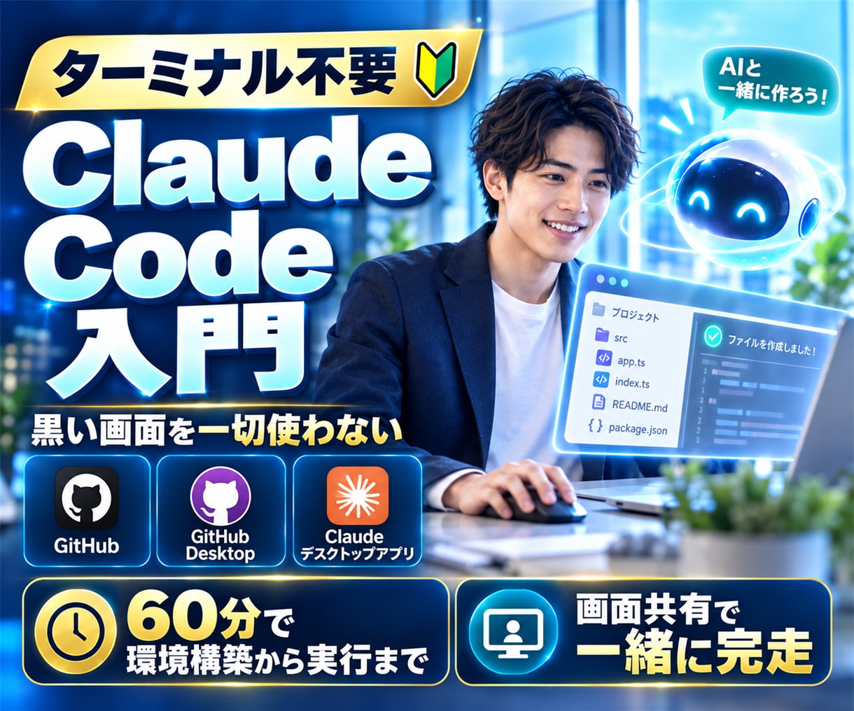 黒い画面ゼロでClaude Code動かします 未経験者専用｜ターミナル不要の環境構築を画面共有で完走 イメージ1
