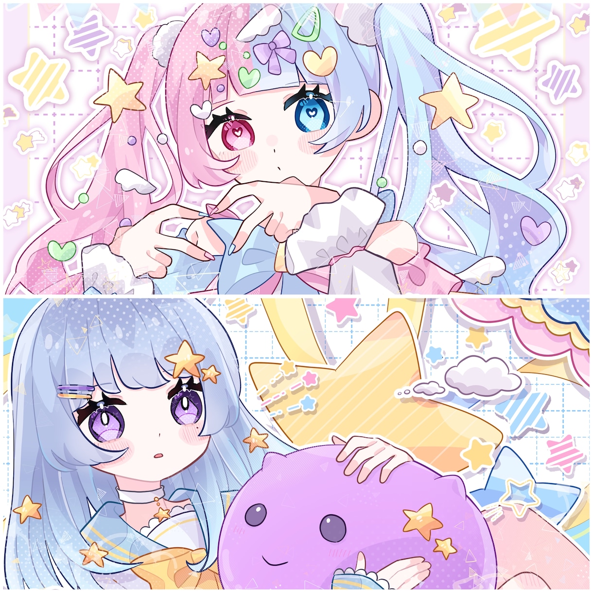 キラキラ可愛いイラスト制作します 1枚絵、アイコン、立ち絵、グッズ用イラストなど イメージ2
