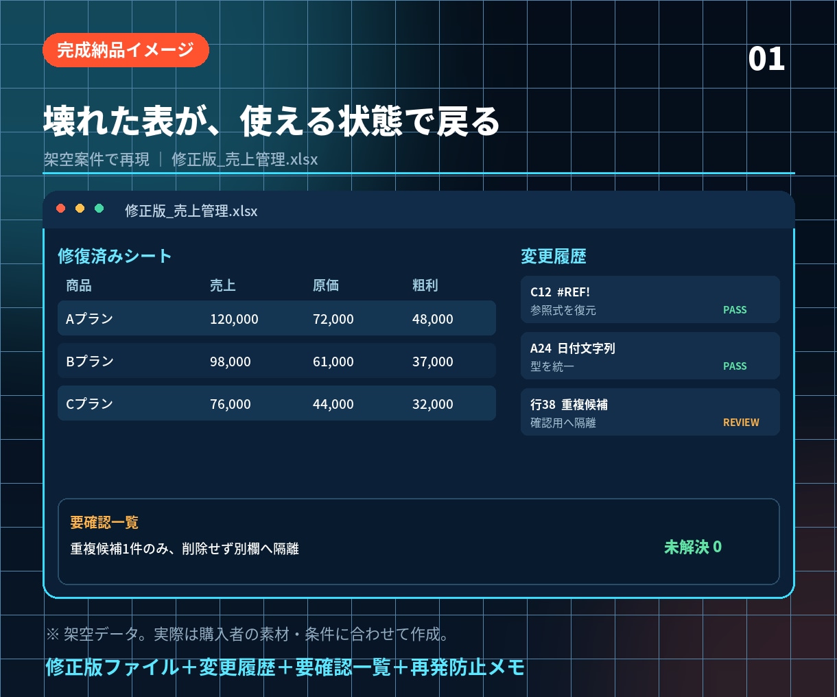 壊れたExcel・CSVを救出します 数式・崩れ・重複を直して変更履歴まで納品 イメージ4