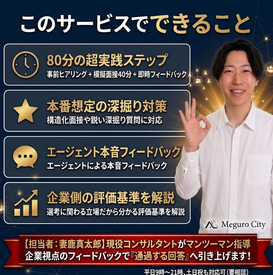 5名限定2,000円|転職のプロが模擬面接します 人気企業の内定支援実績多数の複数回表彰転職エージェントが担当 イメージ4