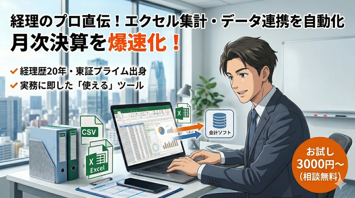 経理のプロがエクセル集計・データ連携を自動化します コピペ作業はもう不要！経理実務に即した使えるツールを作ります イメージ1