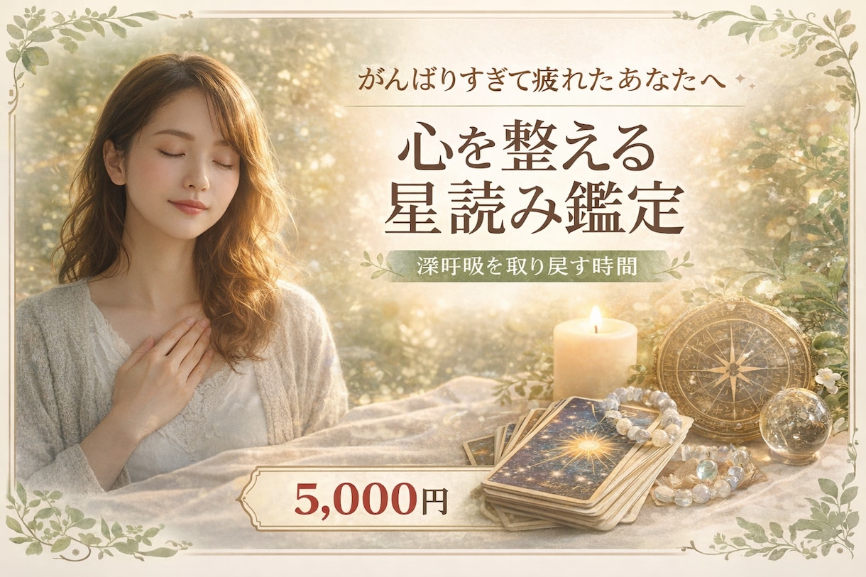 頑張りすぎて疲れたあなたへの星読み鑑定になります 心を整える星読み鑑定です。深呼吸を取り戻す時間にしましょう イメージ1