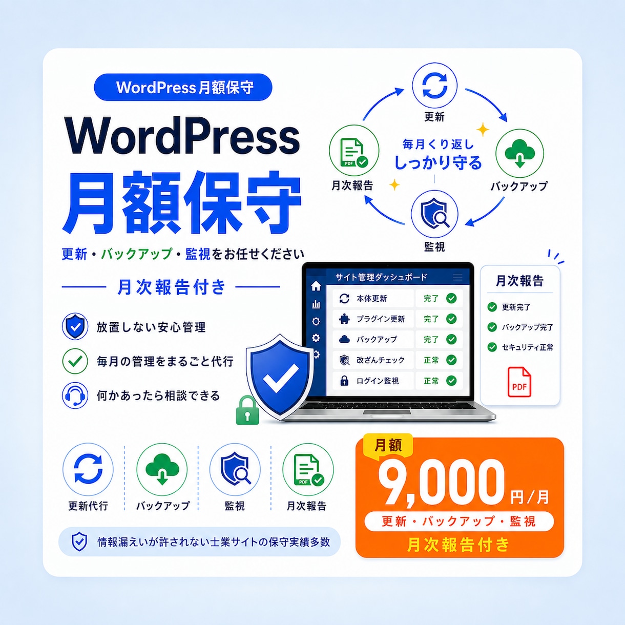 WordPressを保守・セキュリティ管理します 更新・バックアップ・監視をお任せください。月次報告付き イメージ1