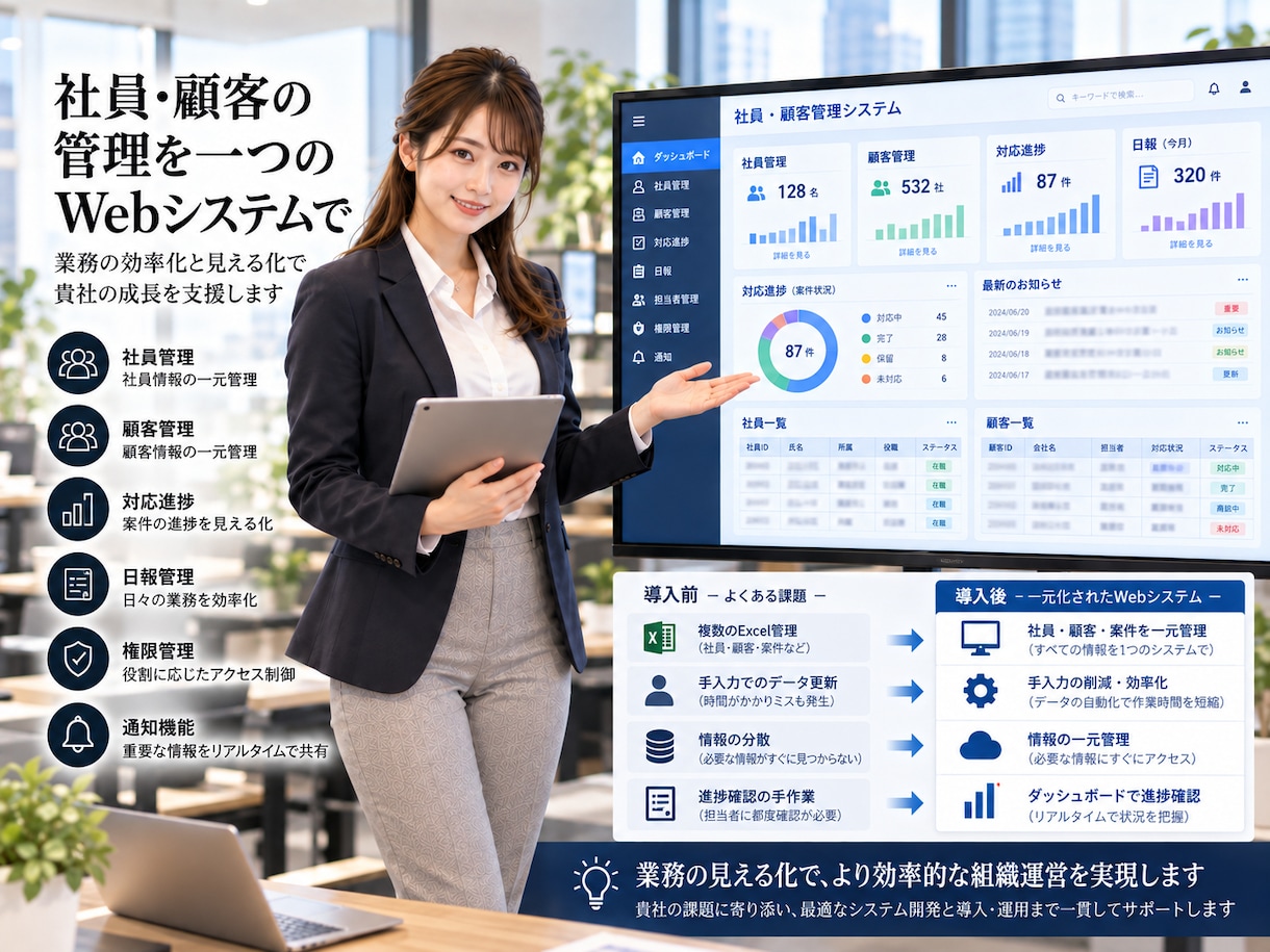 社内管理・顧客管理システムを開発します Excel管理をWeb化し入力・進捗・日報を一元管理します イメージ5