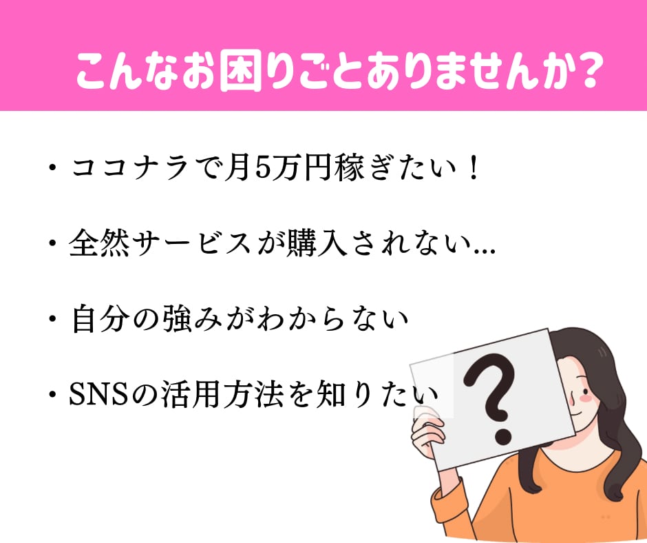 1か月間ココナラ出品初心者の方を全力コンサルします プロフィール、サービス内容添削・画像制作等アドバイス全般 イメージ2