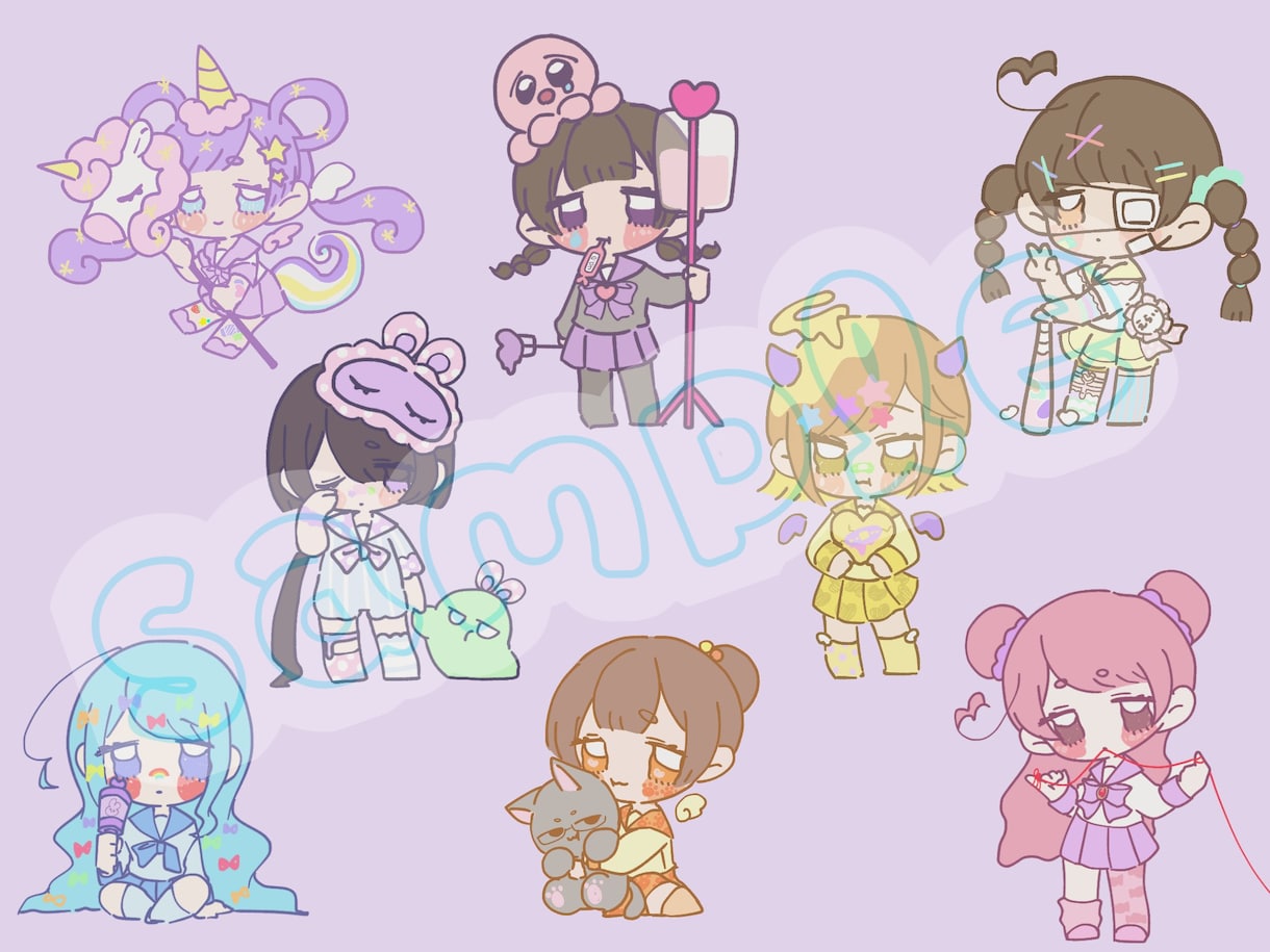 SNS用のミニキャラアイコン描きます 2等身のかわいいパステル系イラスト！ イメージ3