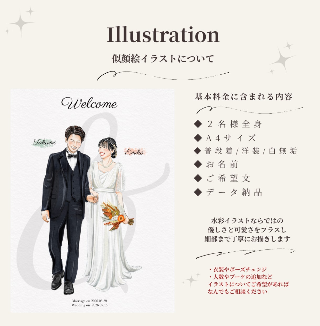3組限定！特別価格◾️似顔絵×結婚証明書お描きます ゲスト参加型結婚証明書♡結婚式を彩るウェディングイラスト イメージ7