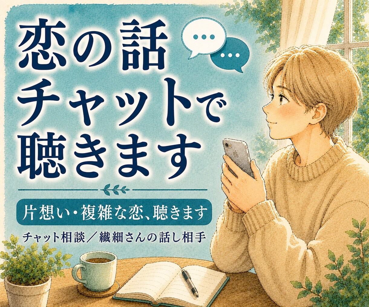 恋の悩み、チャットでそっと聴きますます 片想い・複雑な恋／文字で、否定せず。癒しボイス付 イメージ1