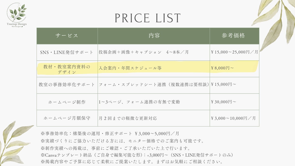教室の入会案内・チラシを、伝わるデザインに整えます 情報を整理し、見やすい入会案内へ イメージ3