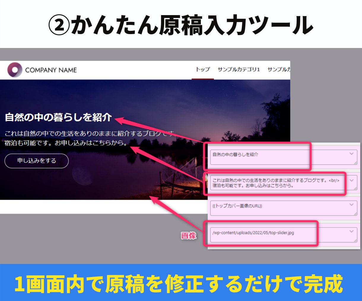 最短３日！ブログ用に完成済みサイトを販売します セミオーダー式のサイトを納品。後は原稿を穴埋めしていくだけ。 イメージ5