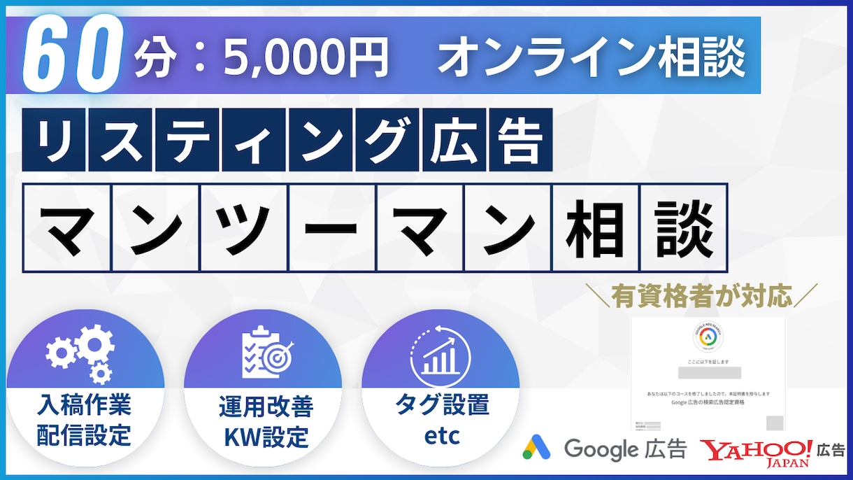 リスティング広告の設定や改善方法をコンサルします 【60分:5,000円】高品質・低単価の相談サービス イメージ1
