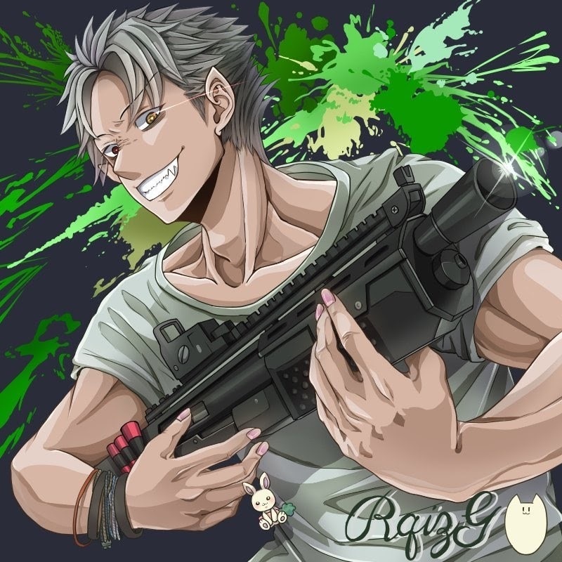 アニメスタイル 鉛筆画 銃を持つキャラクター 銃を持ったキャラのイラスト描きます FPSやる方必見!お気に入り武器を