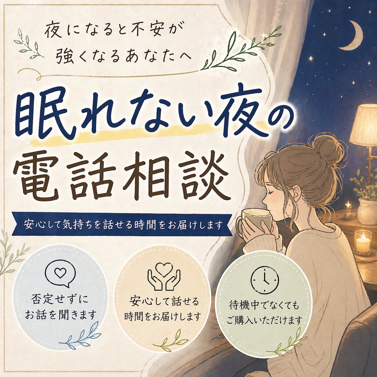 眠れない夜の話し相手になります 夜になると不安になる時に｜眠れない夜の電話相談 イメージ1