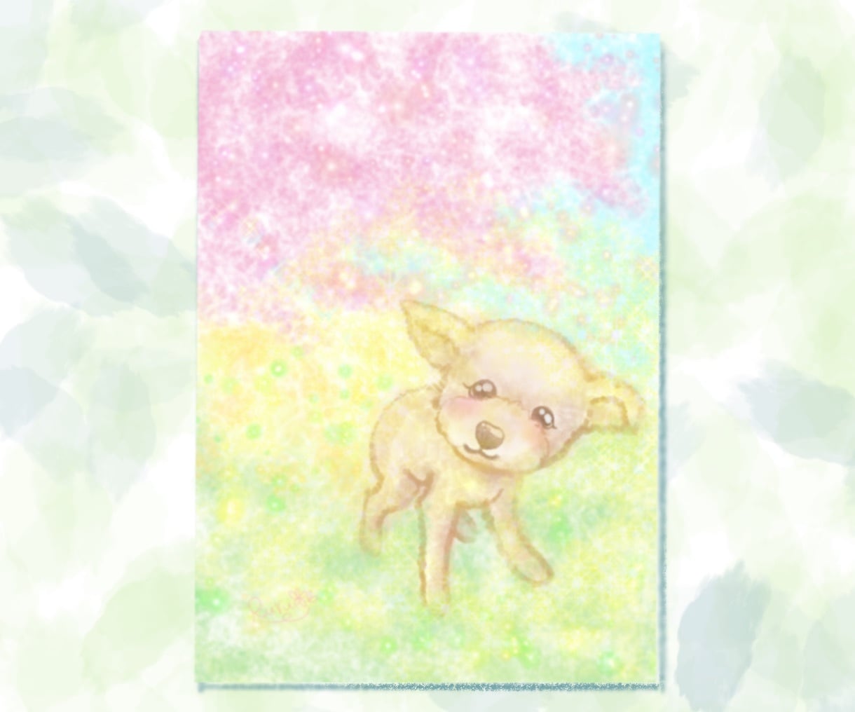 愛するペットちゃんのキラキラ似顔絵をお描きします 柔らかな木漏れ日の中にいる優しい雰囲気の似顔絵をお描きします イメージ3