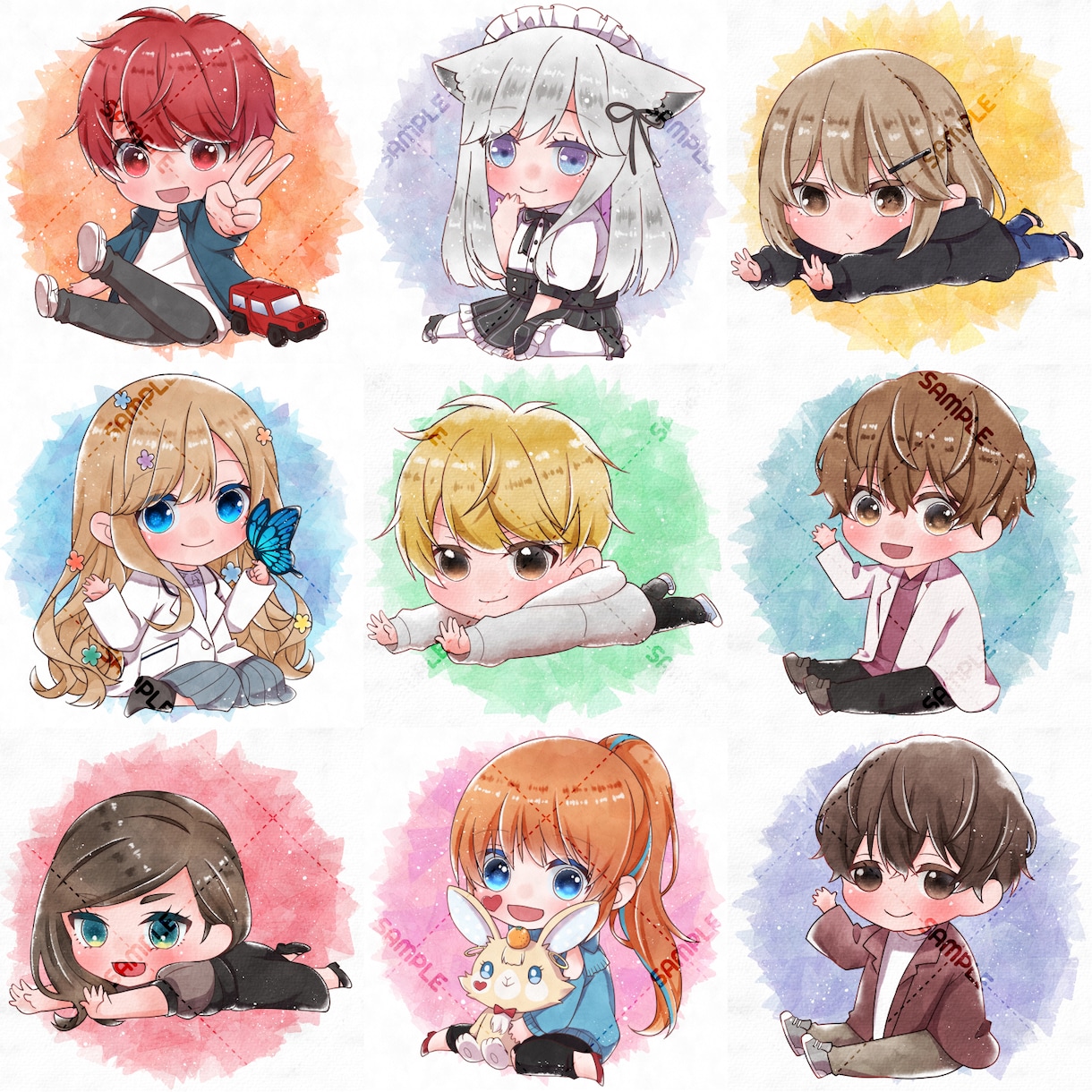 ミニかわ⭐水彩塗り風アイコンイラストお描きします ミニキャラでSNSに存在感を♪プレゼント用もOKです♡ イメージ8