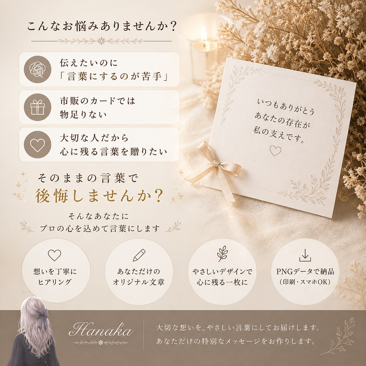 最後にちゃんと伝えたい想い、言葉にします うまく言えない想いを、そのまま受け取って整えます イメージ2