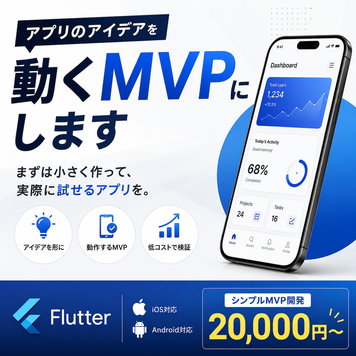 FlutterでスマホアプリのMVPを開発します アプリのアイデアを動くMVPにします イメージ1