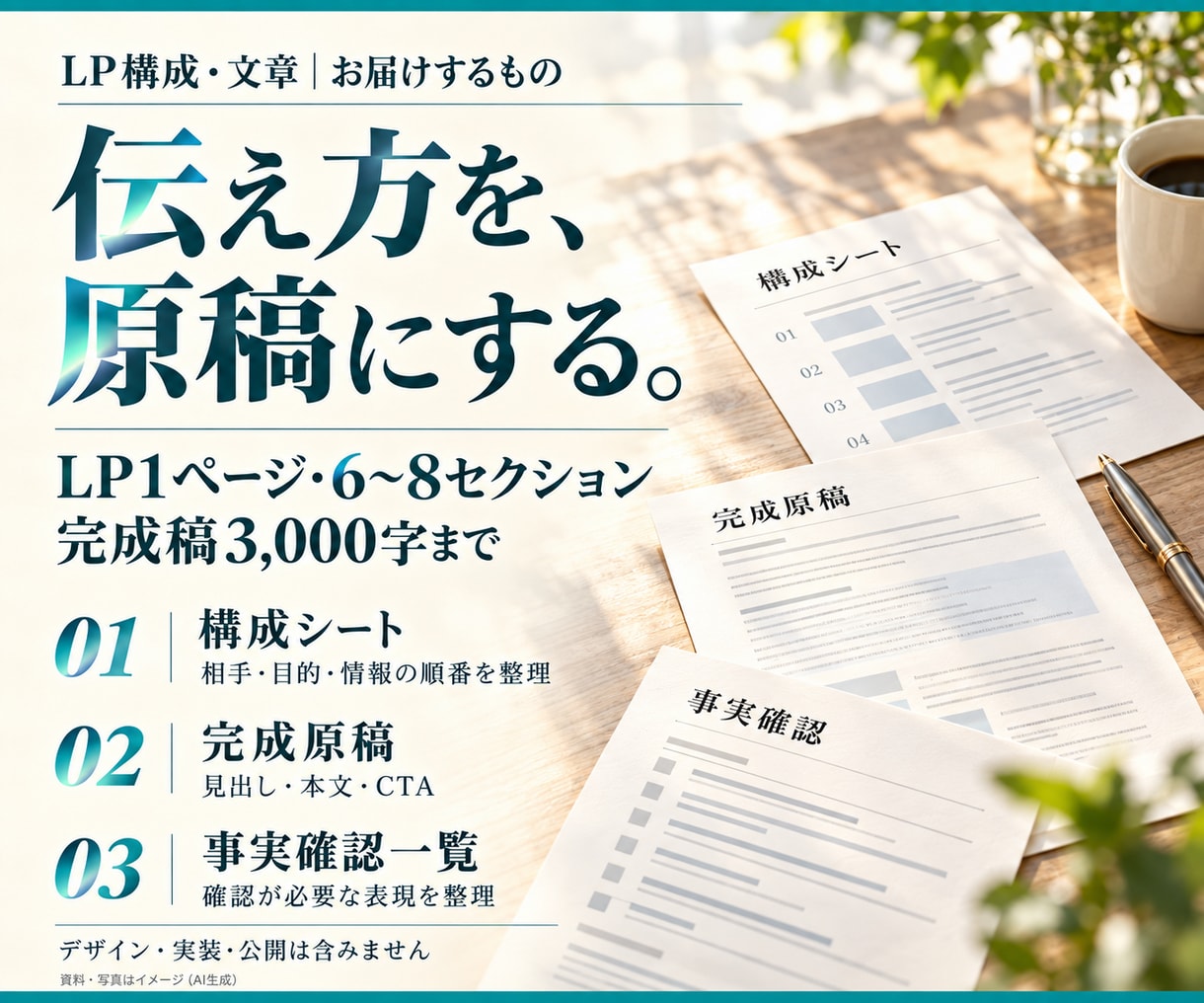 LPの構成と文章を資料から作ります 箇条書きから、制作担当に渡せる構成と原稿へ イメージ2