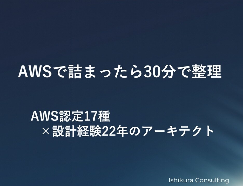 AWS構成・設計の詰まりを30分で整理します AWS認定17種｜現役アーキテクトが判断代行 イメージ1
