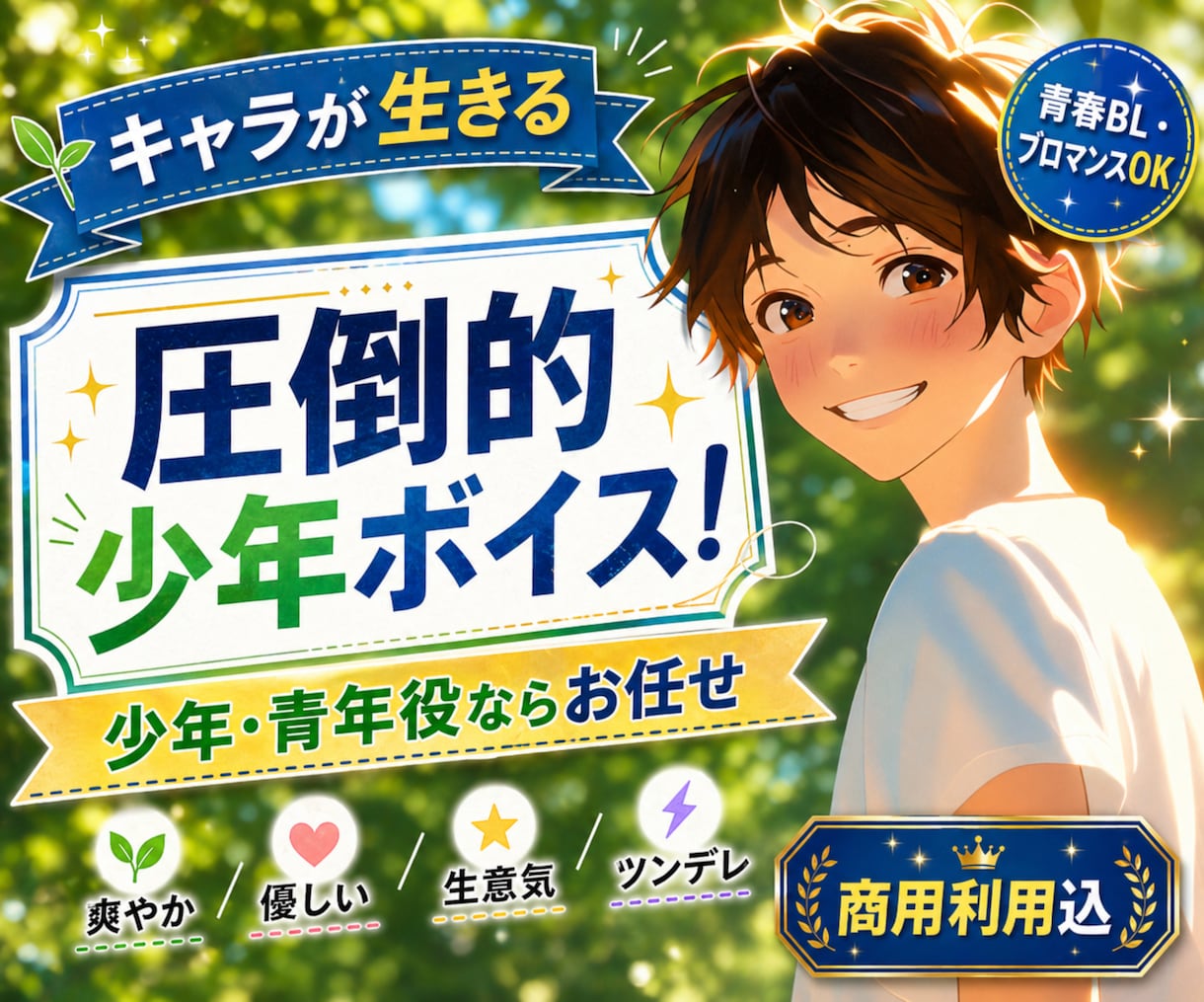 少年・青年役が得意な声優がキャラ音声を収録します 青春BL・ブロマンスにも。物語の中で生きる声をお届けします。 イメージ1