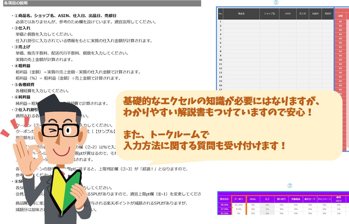 楽天ポイントせどり用【利益計算表】をさしあげます 【初心者向け】利益計算サンプル付の便利ツール！ イメージ4