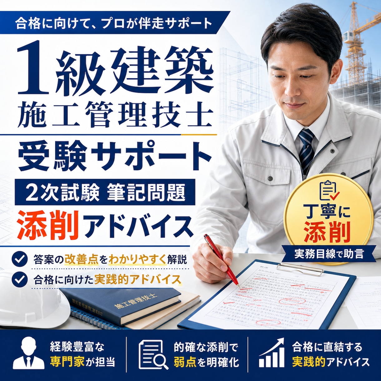 R8年 特化　1級建築施工管理 経験記述添削します 【先着3名様】令和8年度予想問題集PDF付き！添削で一発合格 イメージ1