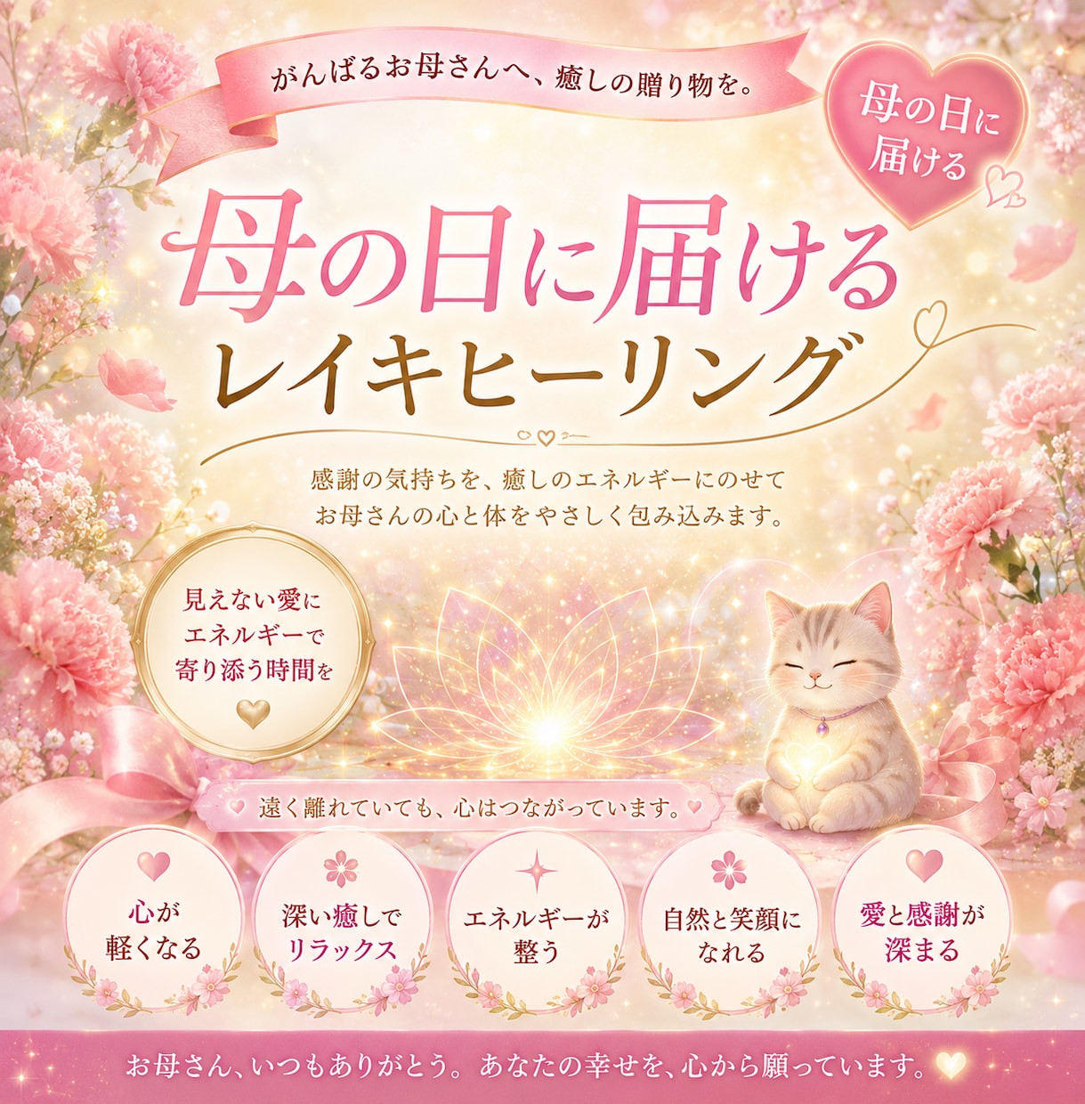 母の日　✿レイキヒーリングをプレゼント✿　します 感謝の気持ちを【7日間癒しのエネルギー】にのせてお届けします イメージ1