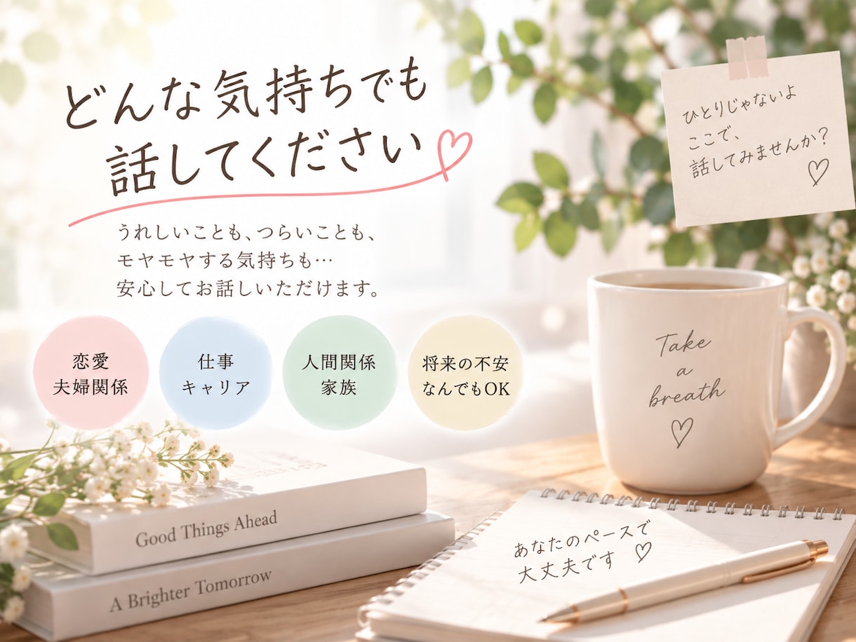 看護師が3日間じっくりお話を聞きます 恋愛・夫婦・仕事など誰にも言えないお悩みに寄り添います イメージ2