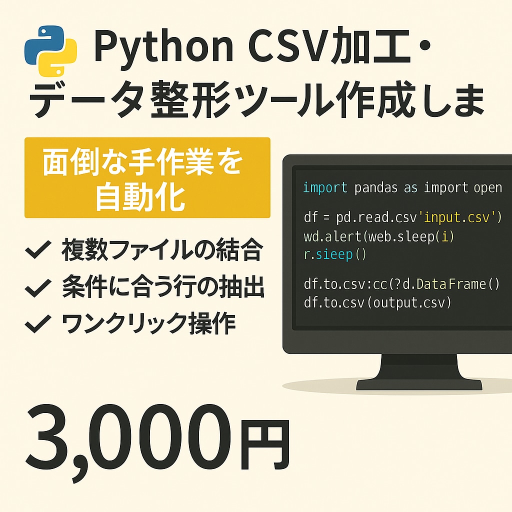 CSV加工・データ整形ツール作成します 大量データのコピペ地獄から卒業CSV整形・結合・抽出をお任せ イメージ1