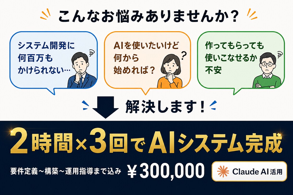 最短即日｜AIで業務システムをその場で構築します 【歴20年】｜ご提案無料｜更新し放題！！今だけの特別価格 イメージ3