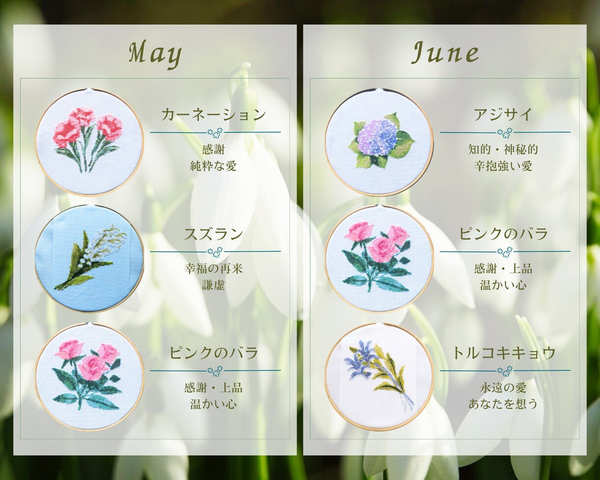 誕生日や記念日の「月の花」クロスステッチで作ります 小さくてもパッと華やぐ！さりげないプレゼントにも最適！ イメージ6