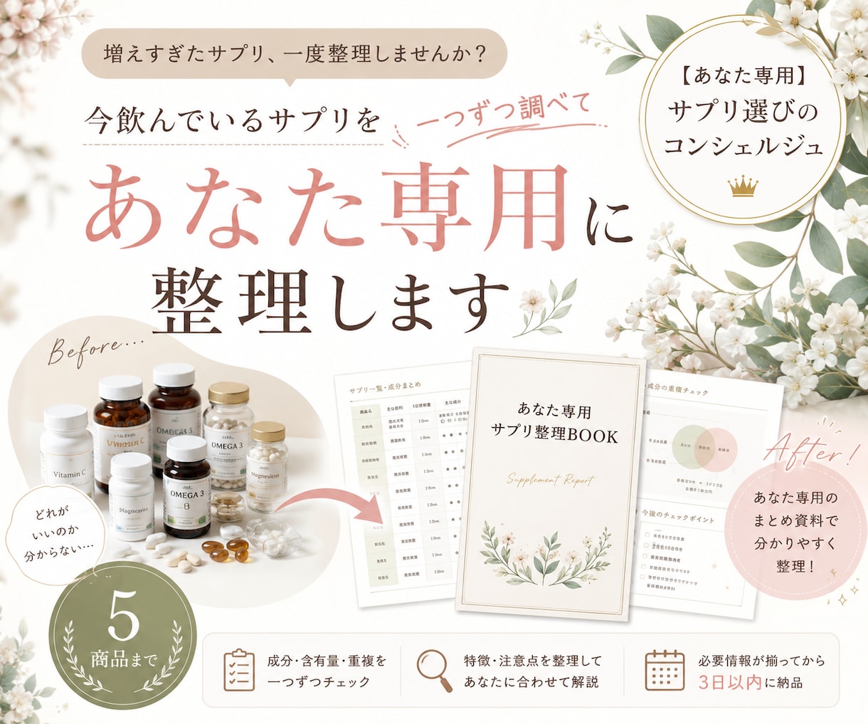 増えすぎたサプリを一緒に【棚卸】します 【あなた専用】サプリコンシェルジュ☘️整理BOOK付 イメージ1