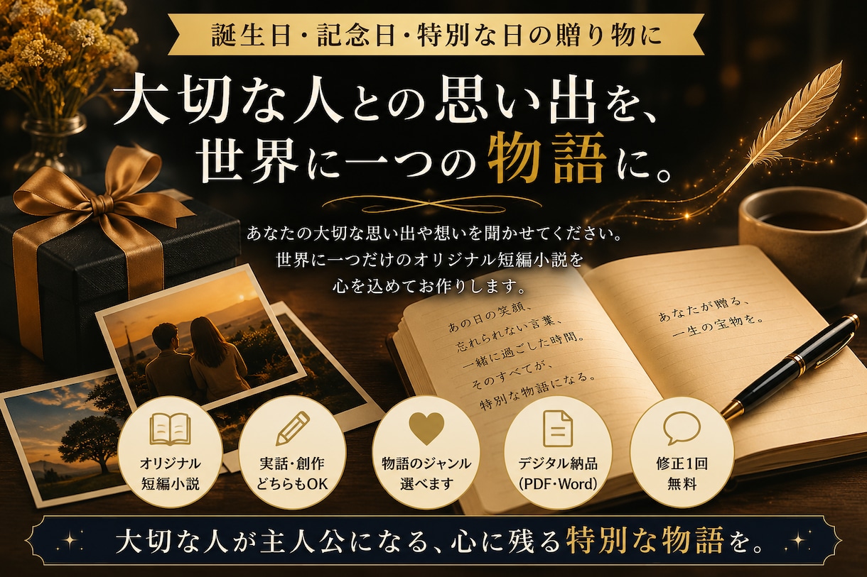 大切な人との思い出を世界に一つの物語にします 記念日や誕生日に素敵な物語をプレゼントしませんか？ イメージ1