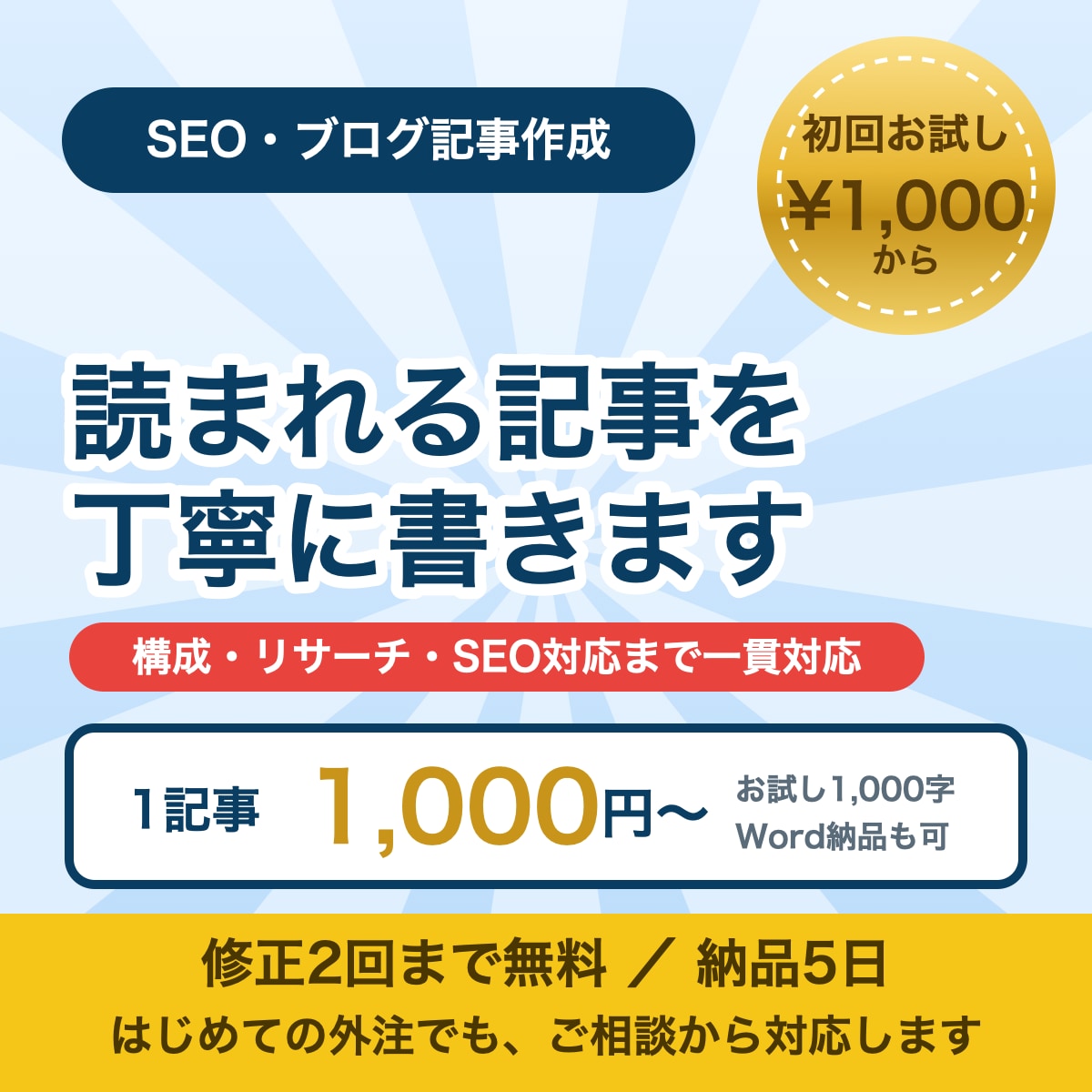 読まれるSEO・ブログ記事を書きます 検索で読まれる記事を、丁寧にお届けします イメージ1